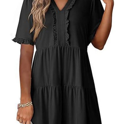 Tiered Notched Short Sleeve Mini Dress - Image 4