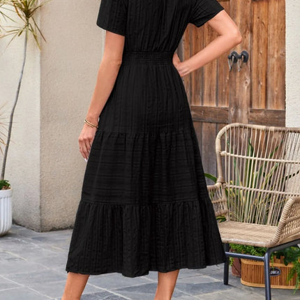 Tiered Notched Short Sleeve Dress - Image 12