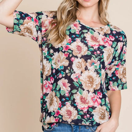 BOMBOM Floral Round Neck T-Shirt - Image 1