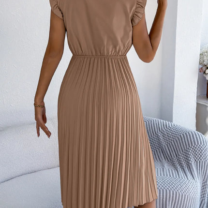 Lace Detail Ruffled Cap Sleeve Pleated Dress - Image 14