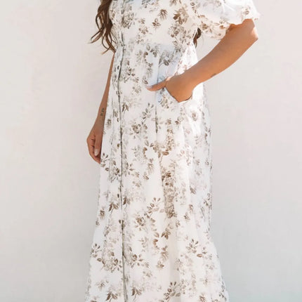 Printed Button Front Puff Sleeve Dress - Image 6