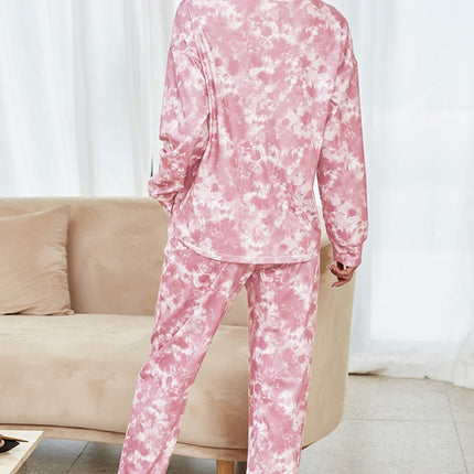 Shiny Tie-Dye Long Sleeve Top and Drawstring Joggers Lounge Set - Image 8