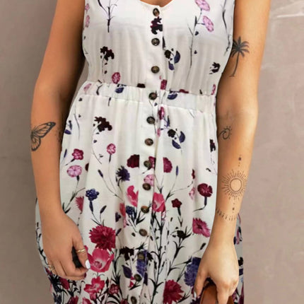 Double Take Scoop Neck Buttoned Sleeveless Magic Dress with Pockets - Image 1