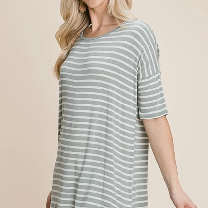 BOMBOM Striped Round Neck T-Shirt - Image 3