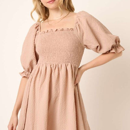 Mittoshop Smocked Ruffled Hem Half Sleeve Mini Dress - Image 1