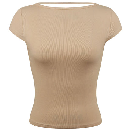 Round Neck Backless Short Sleeve Tee - Image 2
