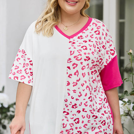 Plus Size Leopard V-Neck T-Shirt - Image 3