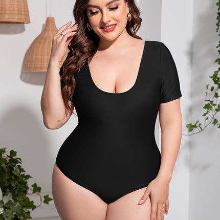 Plus Size Scoop Neck Short Sleeve One-Piece Swimsuit - Image 1