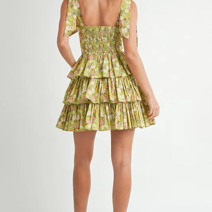 MABLE Floral Print Shoulder Tie Layered Mini Dress - Image 11