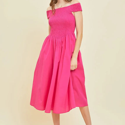 HEYSON Off-Shoulder Smocked Midi Dress - Image 1