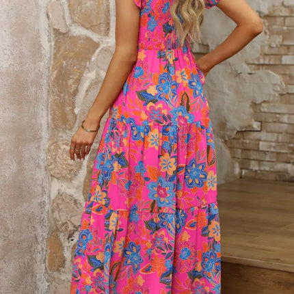 Boho Floral V Neck Ruffle Tiered Dress - Image 7