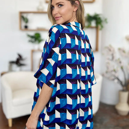 Double Take Full Size Geometric Notched Half Sleeve Blouse - Image 18
