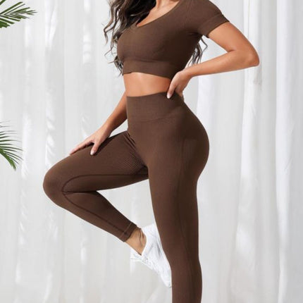 V-Neck Crop Top and High Waistband Long Active Pants - Image 3