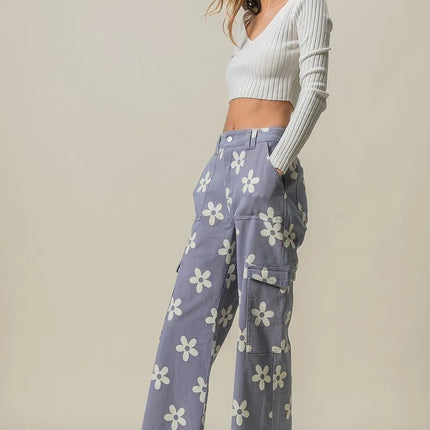 BiBi Flower Printed Side Pocket Wide Pants - Image 7