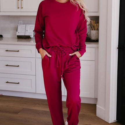 Round Neck Top and Drawstring Pants Lounge Set - Image 1