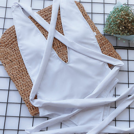 Halter Neck Deep V Tied One-Piece Swimsuit - Image 15