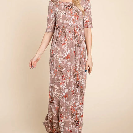 BOMBOM Printed Shirred Maxi Dress - Image 1