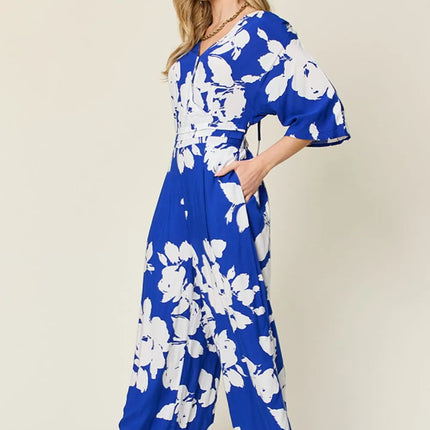 Double Take Full Size Printed Tie Back Wide Leg Jumpsuit - Image 2