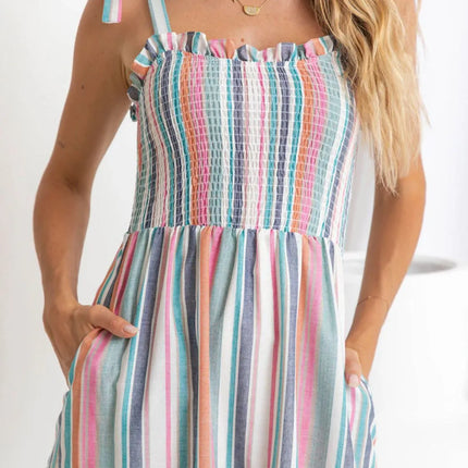 Contrast Striped Square Neck Cami Dress - Image 2