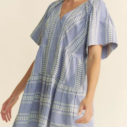 Davi & Dani Embroidered Stripe Ruffled Gingham Mini Dress - Image 5