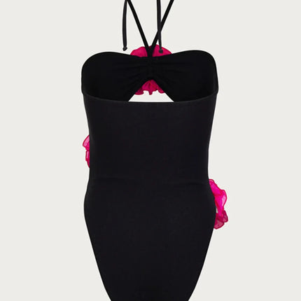 Flower Cutout Halter Neck One-Piece Swimwear - Image 3