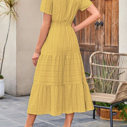 Tiered Notched Short Sleeve Dress - Image 27