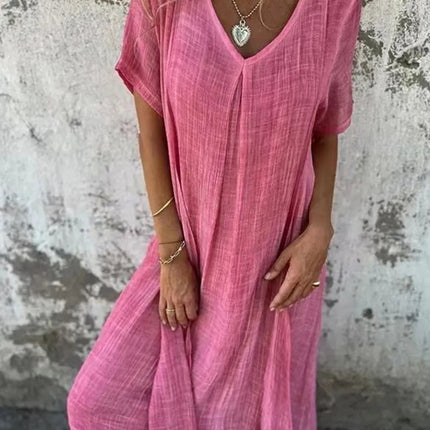 Full Size V-Neck Short Sleeve Midi Dress Plus Size - Image 12