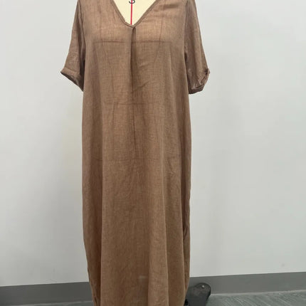 Full Size V-Neck Short Sleeve Midi Dress Plus Size - Image 19