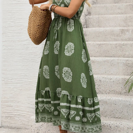 Printed V-Neck Sleeveless Dress - Image 4
