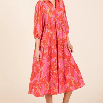 Mittoshop Tiered Printed Collared Neck Midi Dress - Image 4