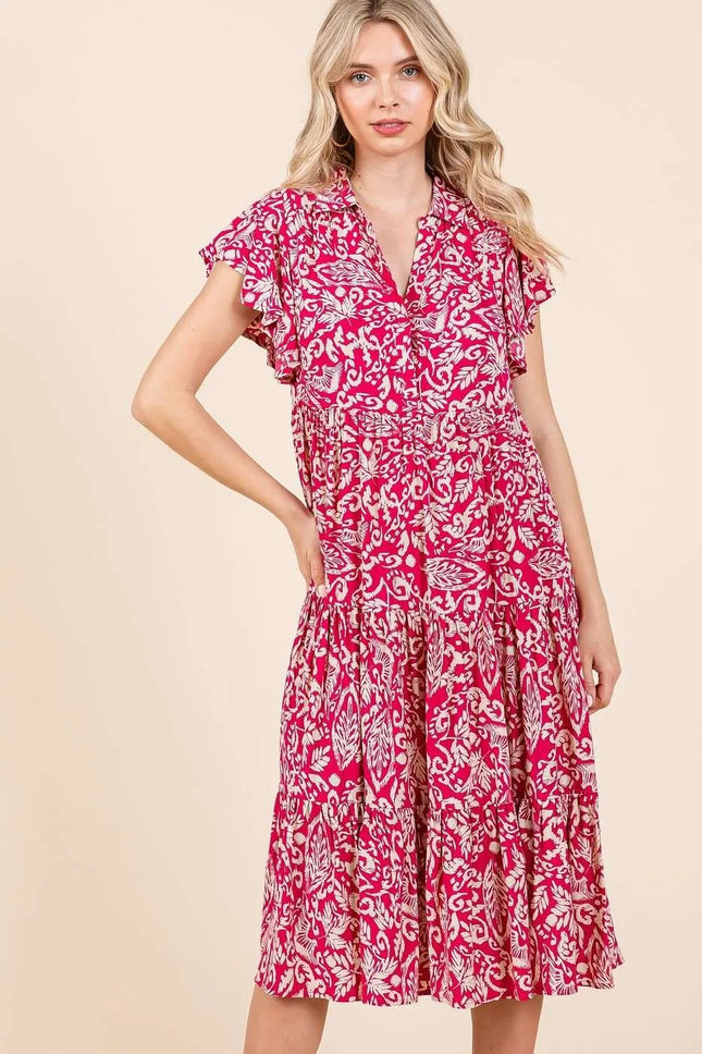 Mittoshop Abstract Print Ruffle Tier Midi Dress