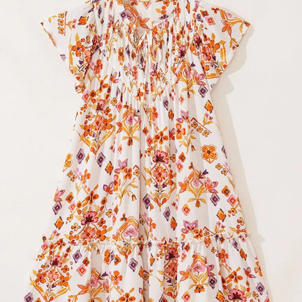 Printed Tie Neck Cap Sleeve Mini Dress - Image 7