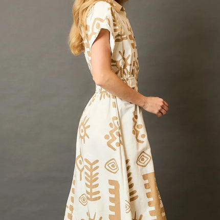 Umgee Full Size Abstract Print Elastic Waist Midi Dress Plus Size - Image 3