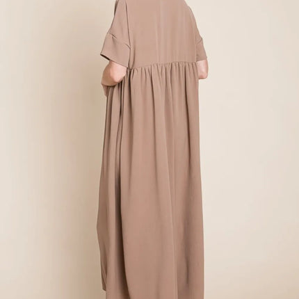 BOMBOM Round Neck Ruched Midi Dress - Image 2