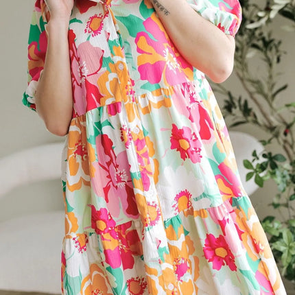 Button Down Floral Puff Sleeve Babydoll Dress - Image 5