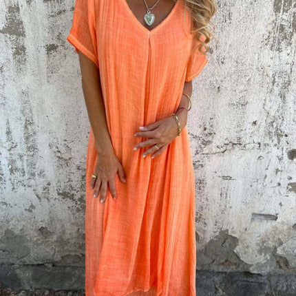 Full Size V-Neck Short Sleeve Midi Dress Plus Size - Image 7