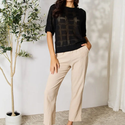 Mandy Ribbed Trim Round Neck Knit Top - Image 5