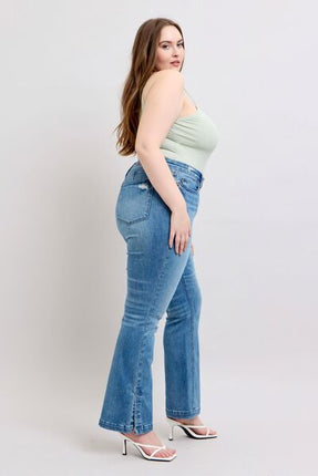 Judy Blue HW Tummy Control Vintage Wash Side Slit Slim Boot Jeans - Image 16