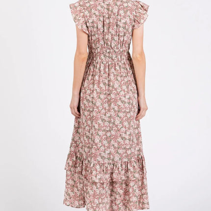 Mittoshop Flower Print Ruffle Cap Sleeve V-neck Midi Dress - Image 5