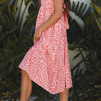 Geometric Print Knot Back Sleeveless Ruffle Hem Dress - Image 6