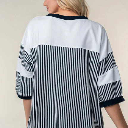 White Birch Full Size Striped Contrast Round Neck Top - Image 2