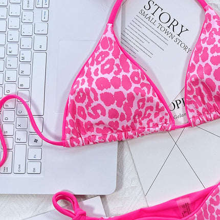 Leopard Print Halter Neck Tie Side Bikini Set - Image 3