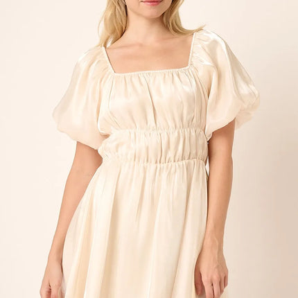 Mittoshop Metallic Organza Fabric Balloon Sleeve Mini Dress - Image 7