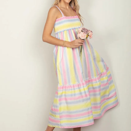VERY J Striped Woven Smocked Midi Cami Dress - Image 4