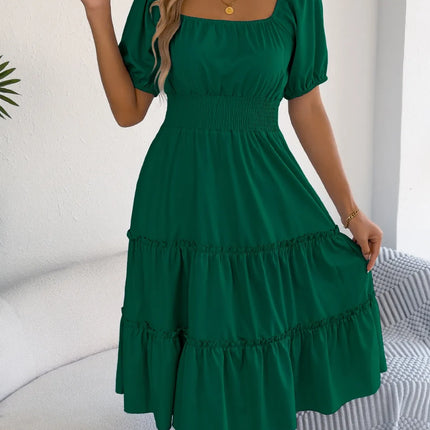 Square Neck Short Puff Sleeve Dress - Image 10