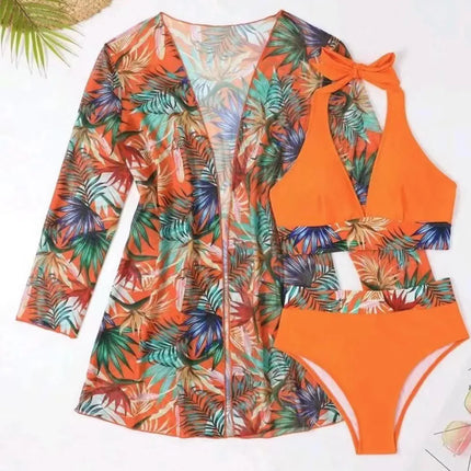 Printed Halter Neck Three-Piece Swim Set - Image 2
