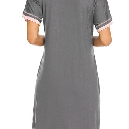Contrast Trim Short Sleeve Lounge Dress - Image 9