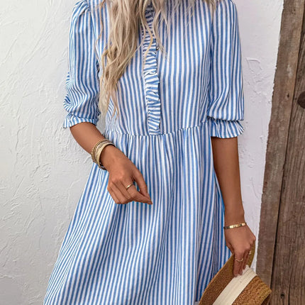 Striped Half Sleeve Mini Shirt Dress - Image 3