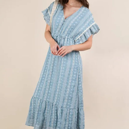 VERY J Embroidered Boho Ruffled Midi Dress - Image 5