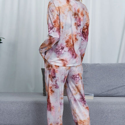Shiny Tie-Dye Crewneck Top and Drawstring Waist Joggers Lounge Set - Image 12